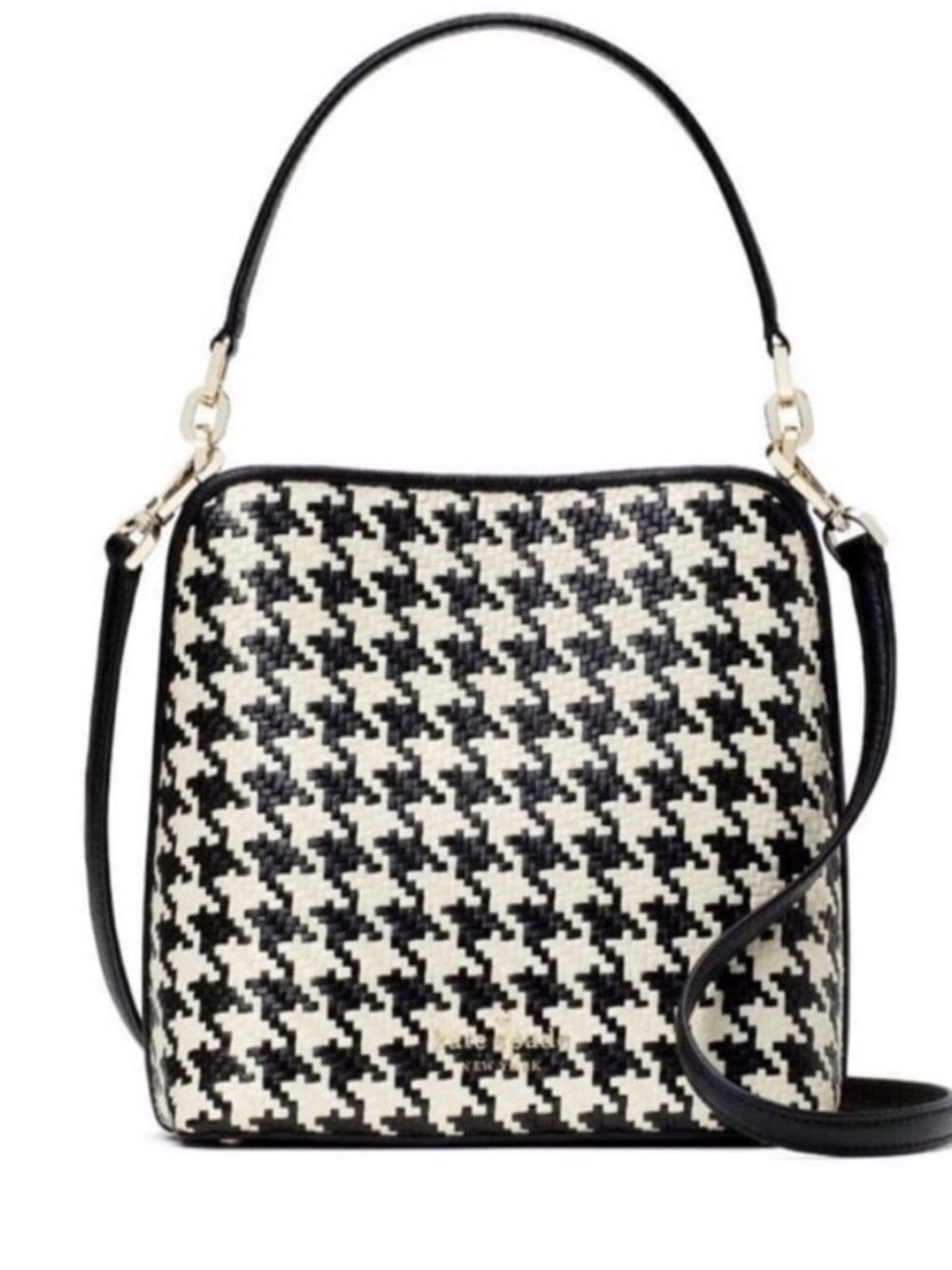 Kate Spade Darcy Bucket Bag Crossbody In Woven Houndstooth Multi White / Black